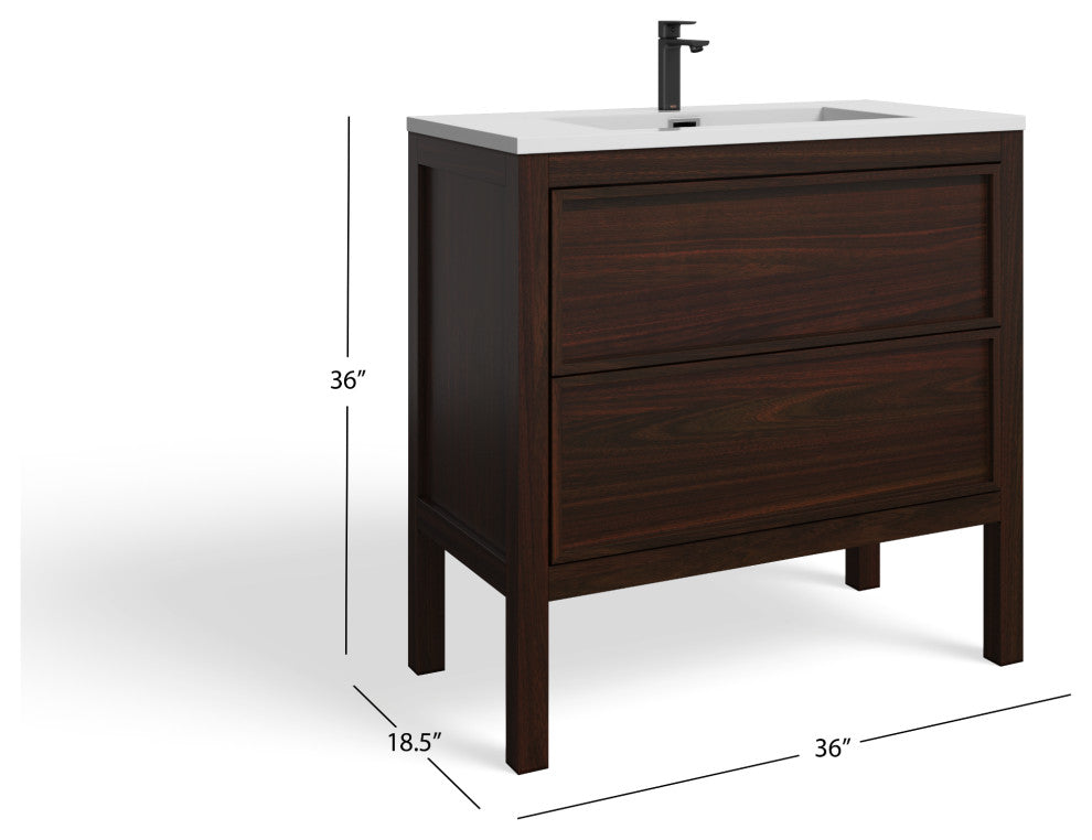 The Shiloh Bathroom Vanity, Dark Walnut, 36", Single Sink, Freestanding
