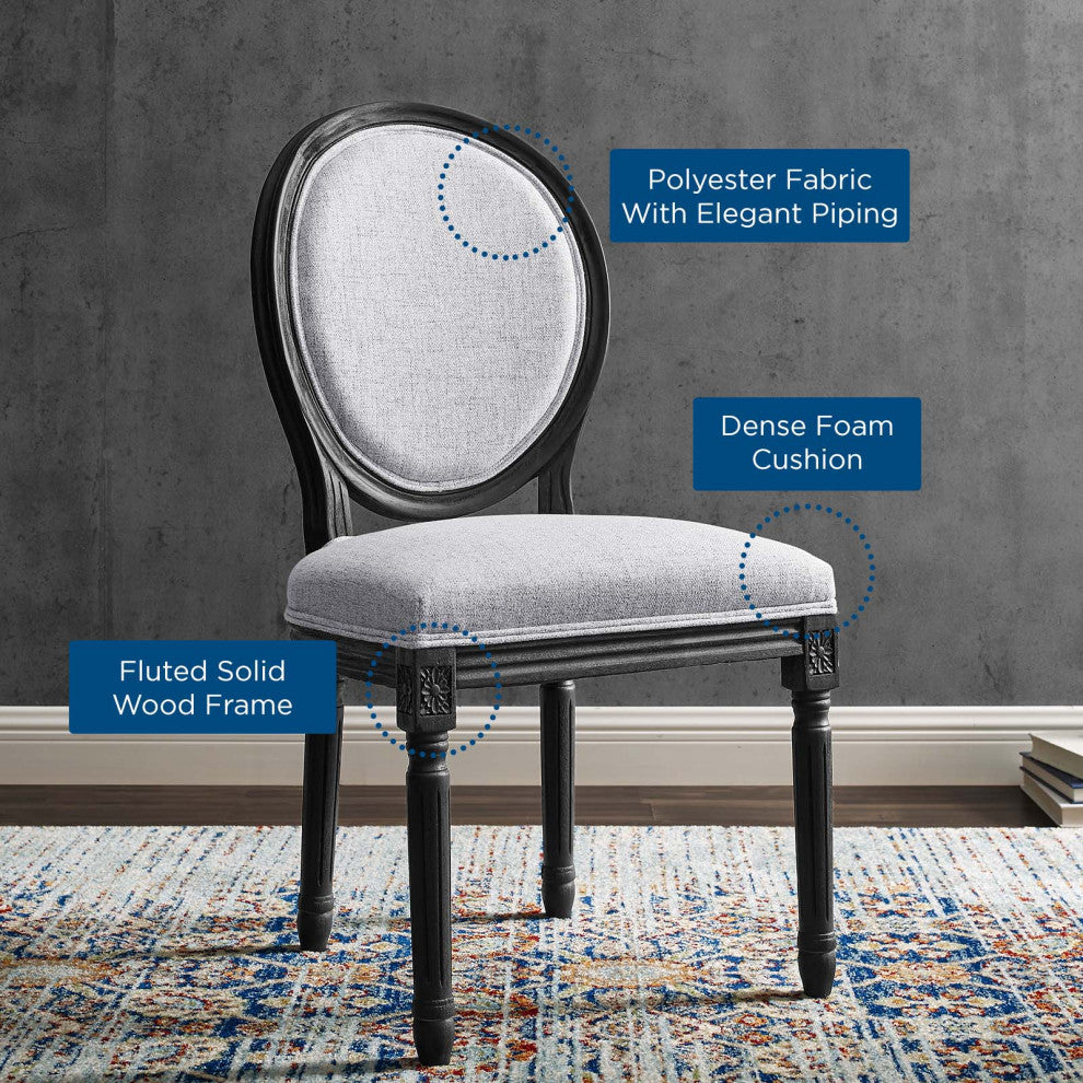 Emanate Vintage French Upholstered Fabric Dining Side Chair Black Light Gray