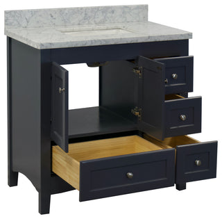 Abbey 36" Bathroom Vanity, Marine Gray, Carrara Marble