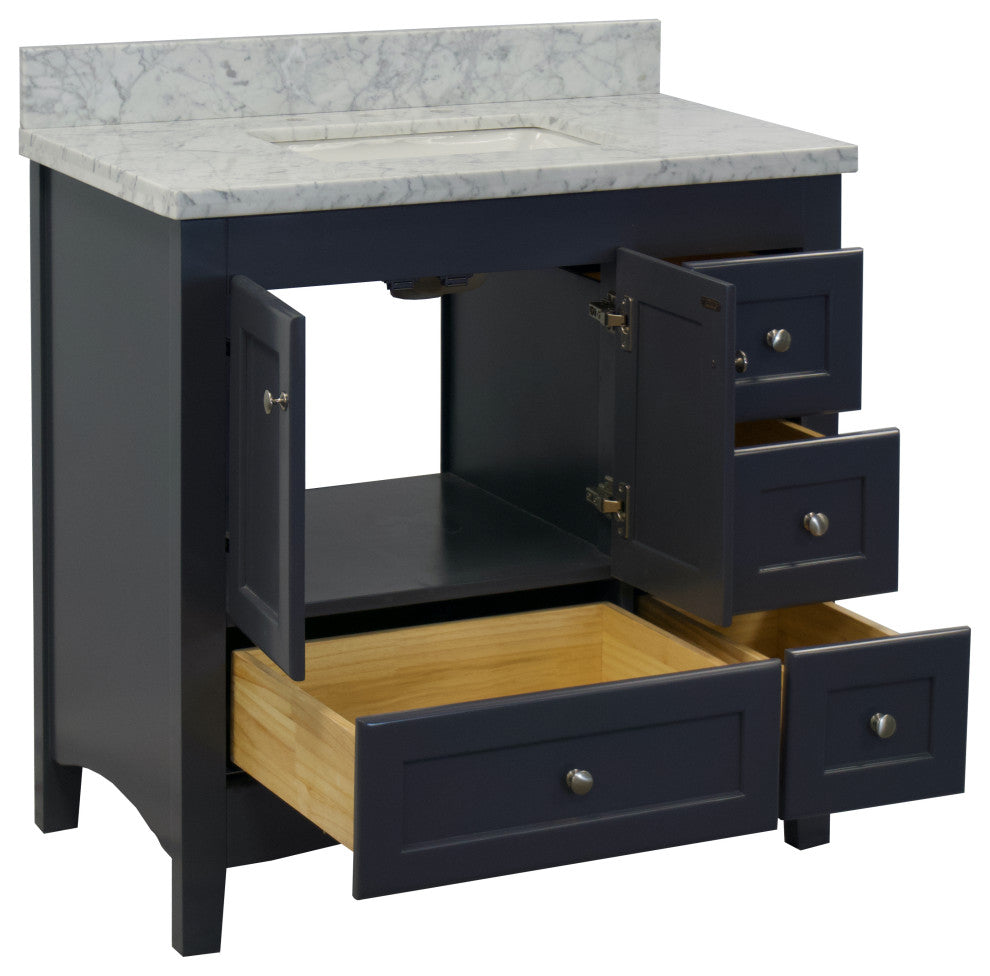 Abbey 36" Bathroom Vanity, Marine Gray, Carrara Marble