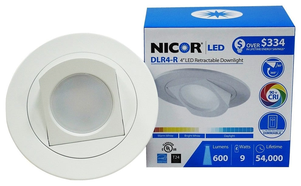 DLR4-R-10-120-4K-WH 4" LED Recessed Retrofit Adj. Retractable Downlight