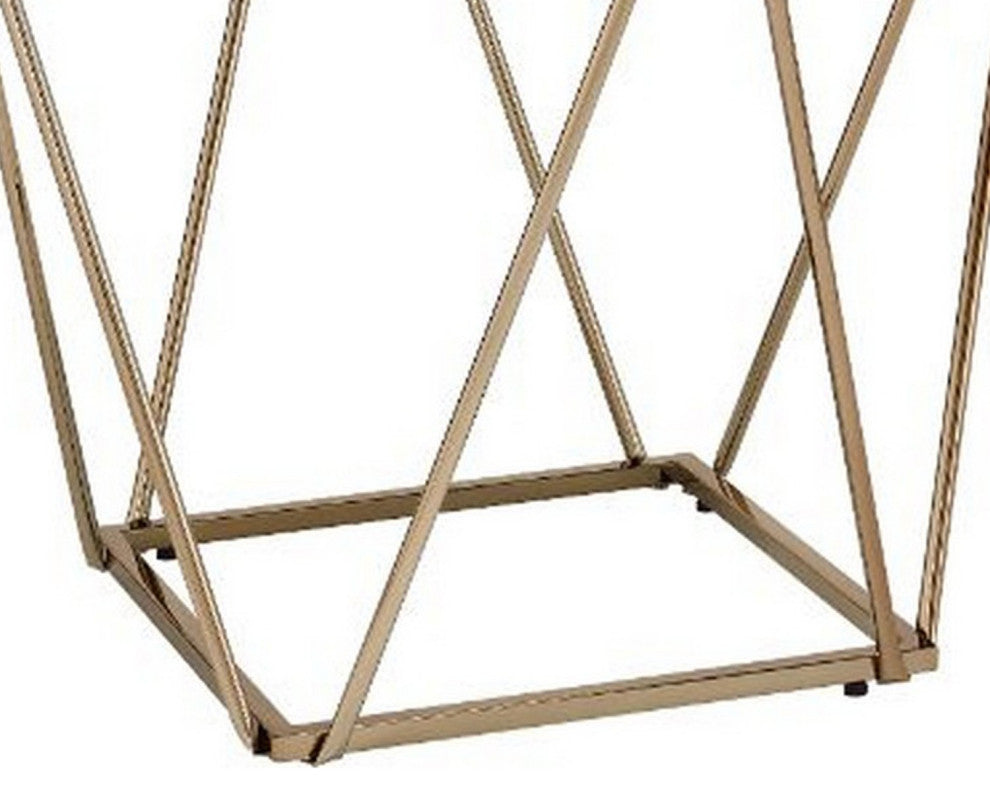 Benzara BM250672 End Table With Mirror Top/Open Geometric Base, Champagne Gold