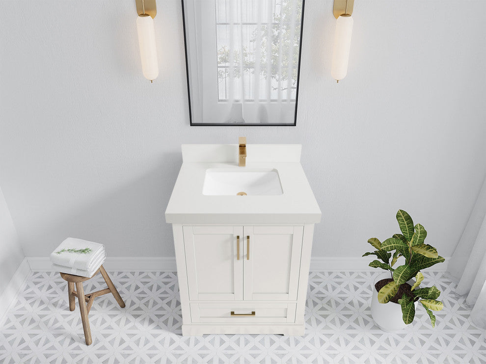 Boston 30" Single Sink Bath Vanity in Alabaster 2" White Quartz