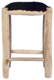vidaXL Bar Stool Real Goat Leather and Solid Teak Wood