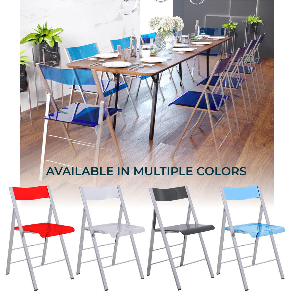 Menno Acrylic Folding Chairs Modern Stackable Foldable Dining Chair, Blue