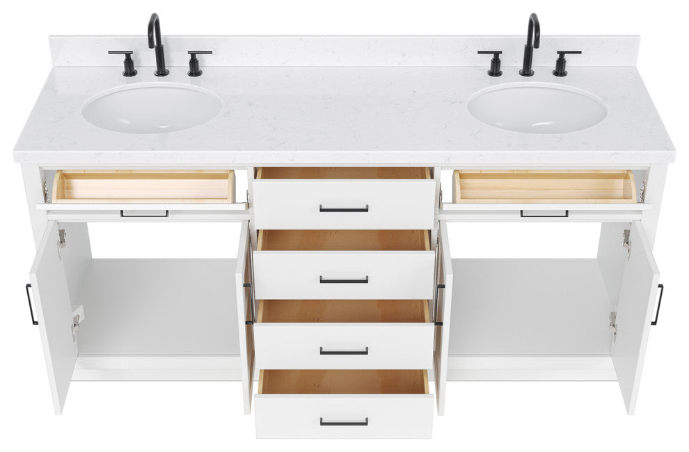 Ariel Hepburn 72"  Double Oval Sinks Vanity, Carrara Quartz, White