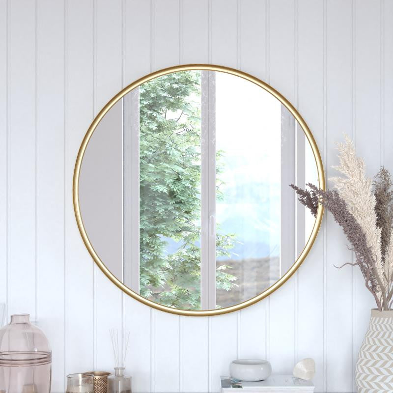 Jennifer Metal Framed Wall Mirror, Gold, 30"