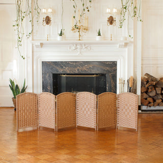 2 ft. Short Diamond Weave Fiber Room Divider Natural 6 Panel