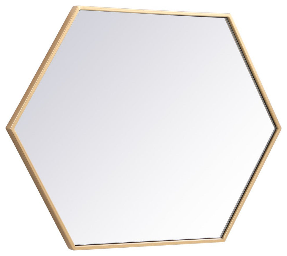 Metal Frame Hexagon Mirror 24", Brass