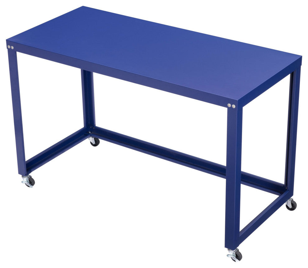 Computer Work Desk, Rectangular, Steel Metal, Blue, Home Business Office