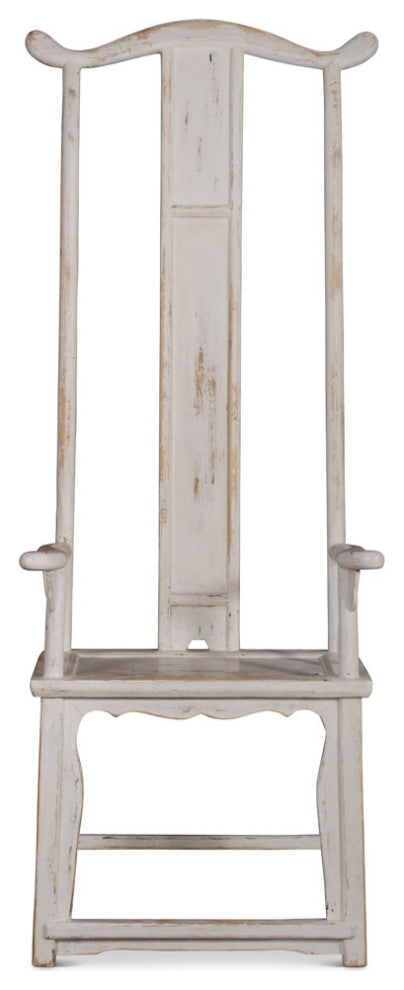 Chinese Ming Style Tall Arm Chair, Distressed White