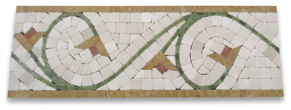 Marble Mosaic Border Listello Accent Tile Agean Antique 5x14.5 Tumbled, 1 piece