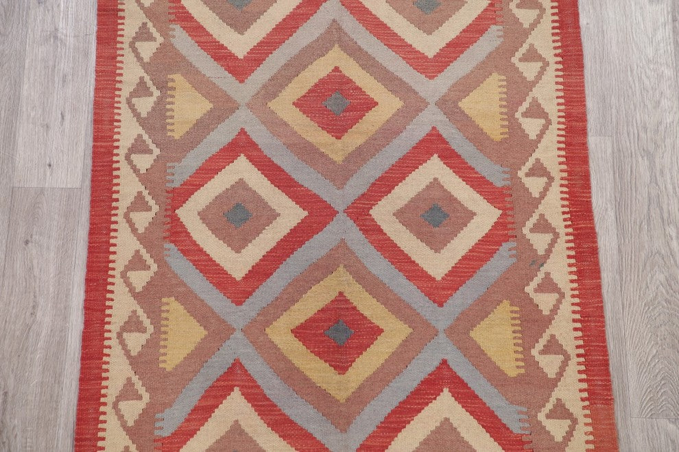Kilim Turkish Flat-Woven Oriental Traditional Pure Wool Runner Rug, 8'3"X3'6"
