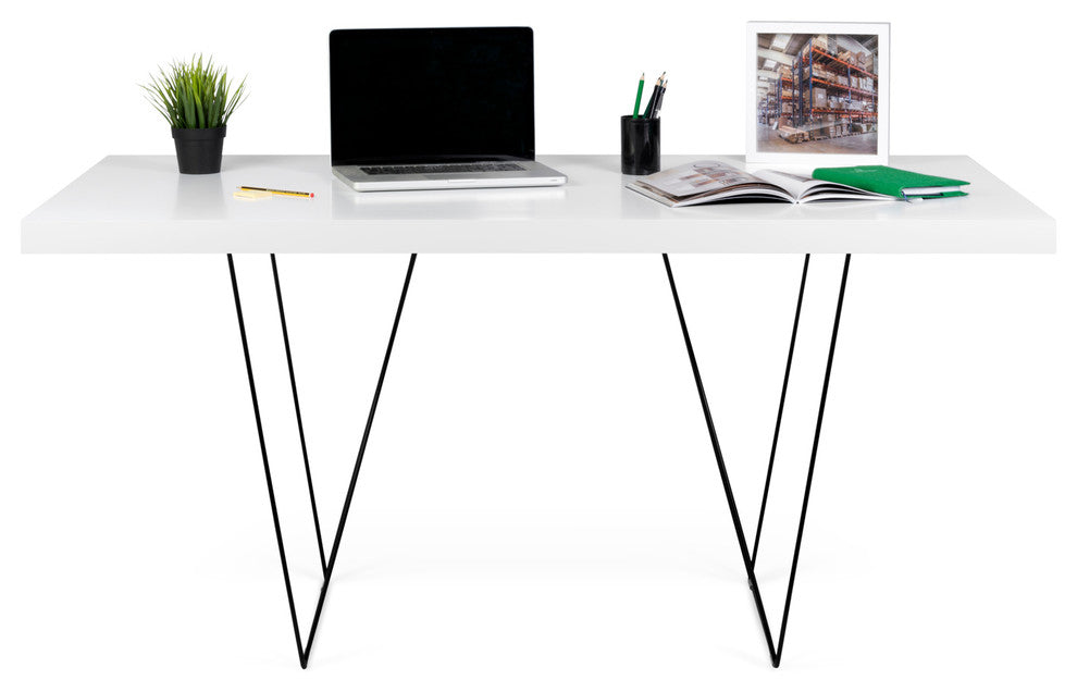 Modern Home Office Wire Leg Desk, White/Black Leg