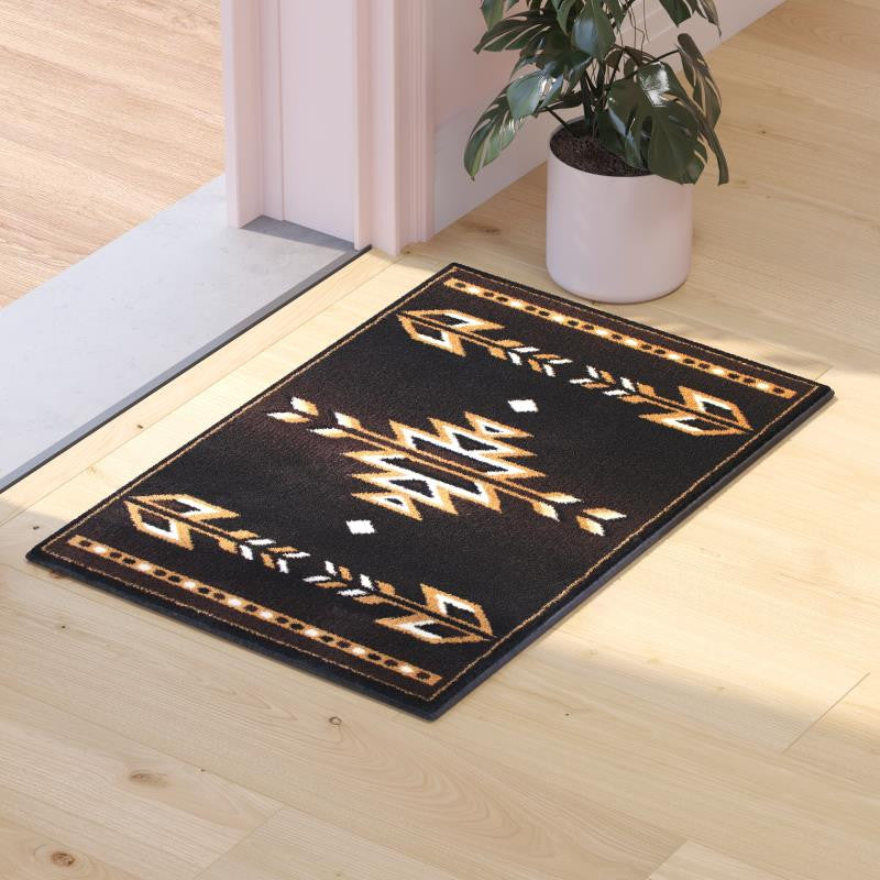 Amado Collection Southwestern Area Rug - Olefin Accent Rug with Jute Backing, Brown, 2' X 3'