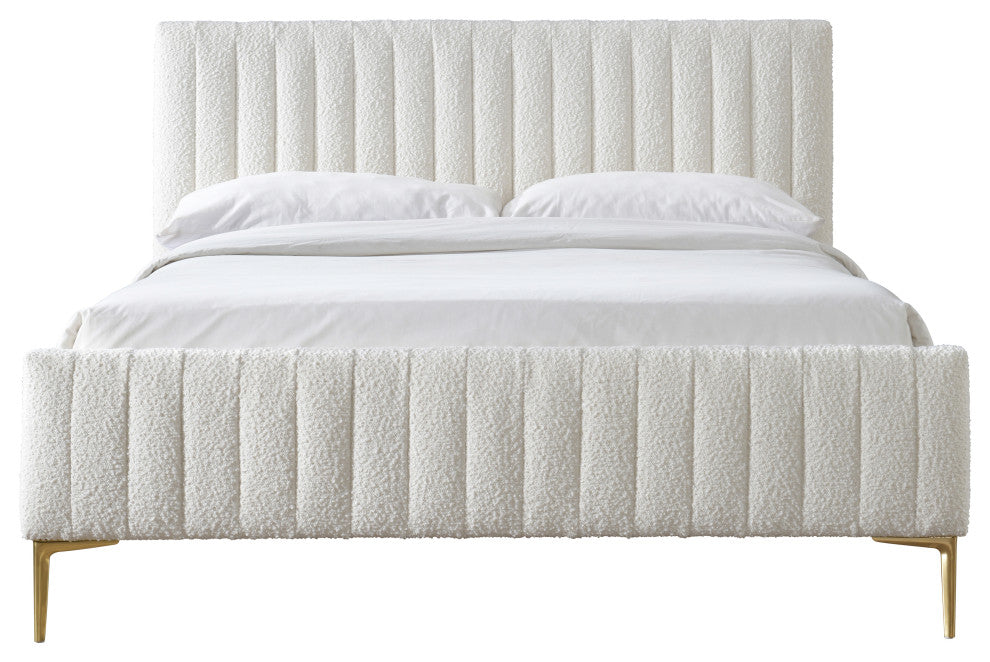 Julia Upholstered Platform Bed, Queen, White Boucle