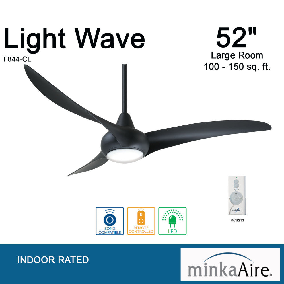 Minka Aire Light Wave 52" LED Ceiling Fan With Remote Control, Coal