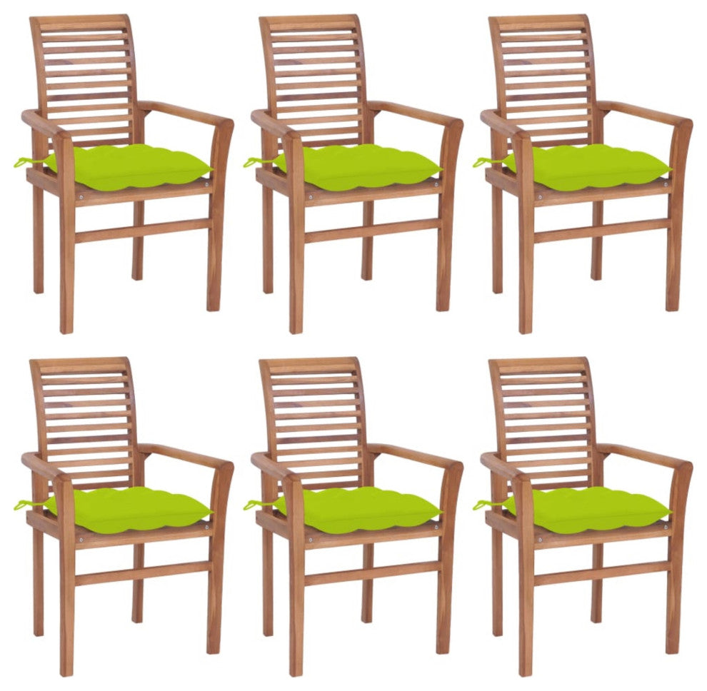 vidaXL Dining Chairs, Set of 6, With Bright Green Cushions Solid Teak Wood