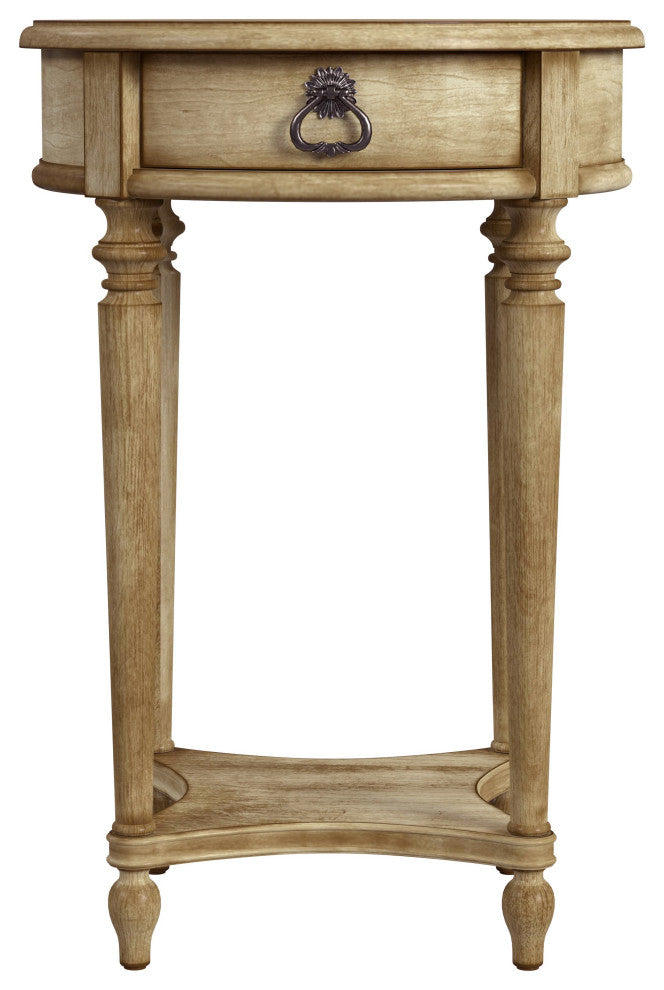 Jules 1-Drawer Round Accent Table, Antique Beige