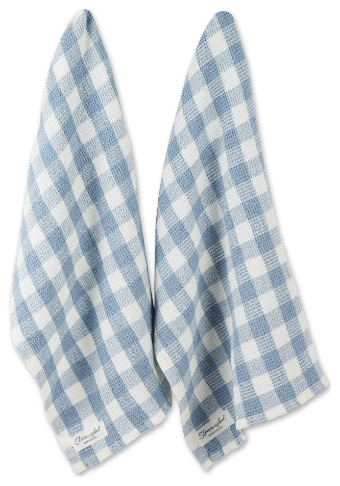 Dusty Blue Checker Washed Waffle Dishtowel (Set of 2)