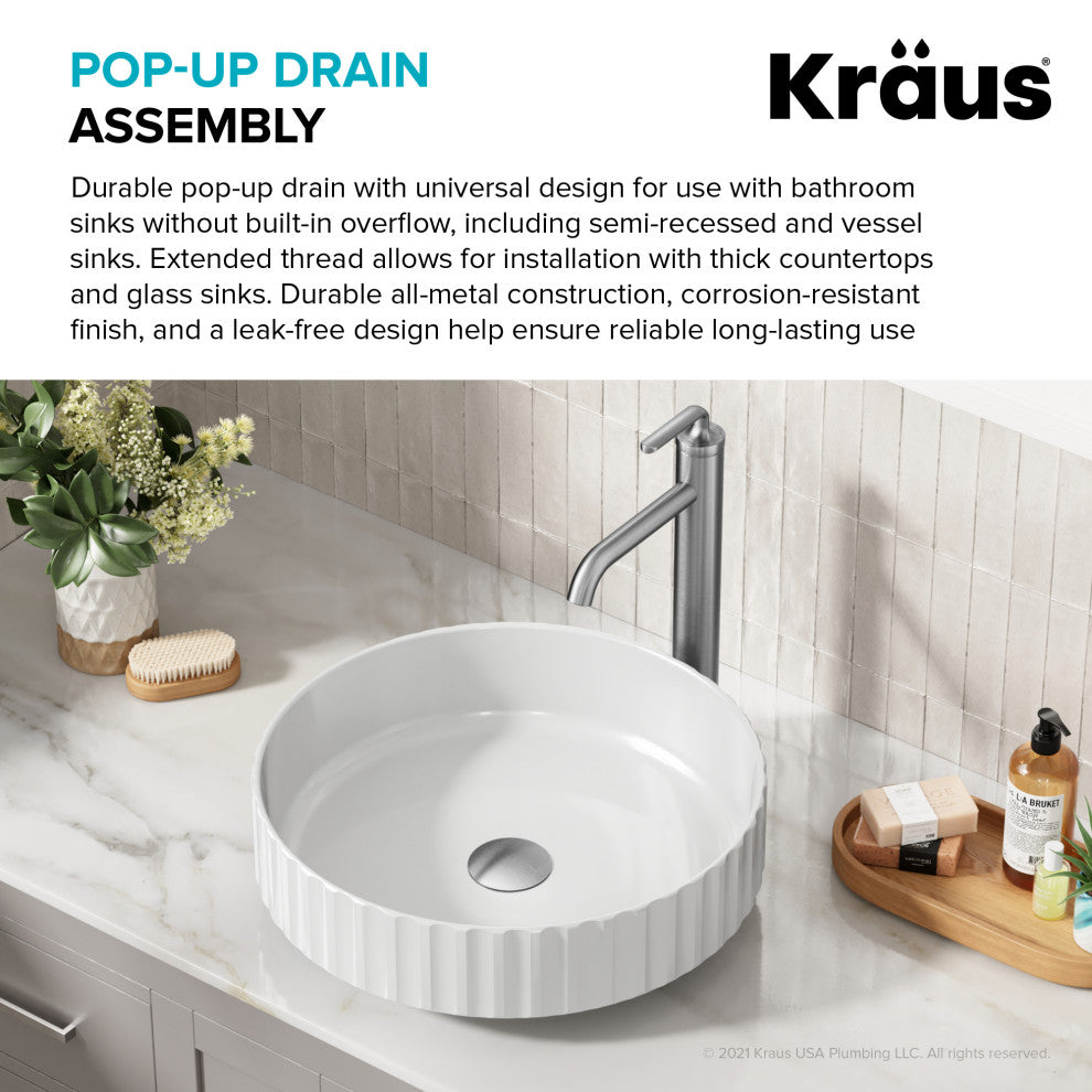 Pop Up Drain With Extended Thread, Spot Free Stainless Steel