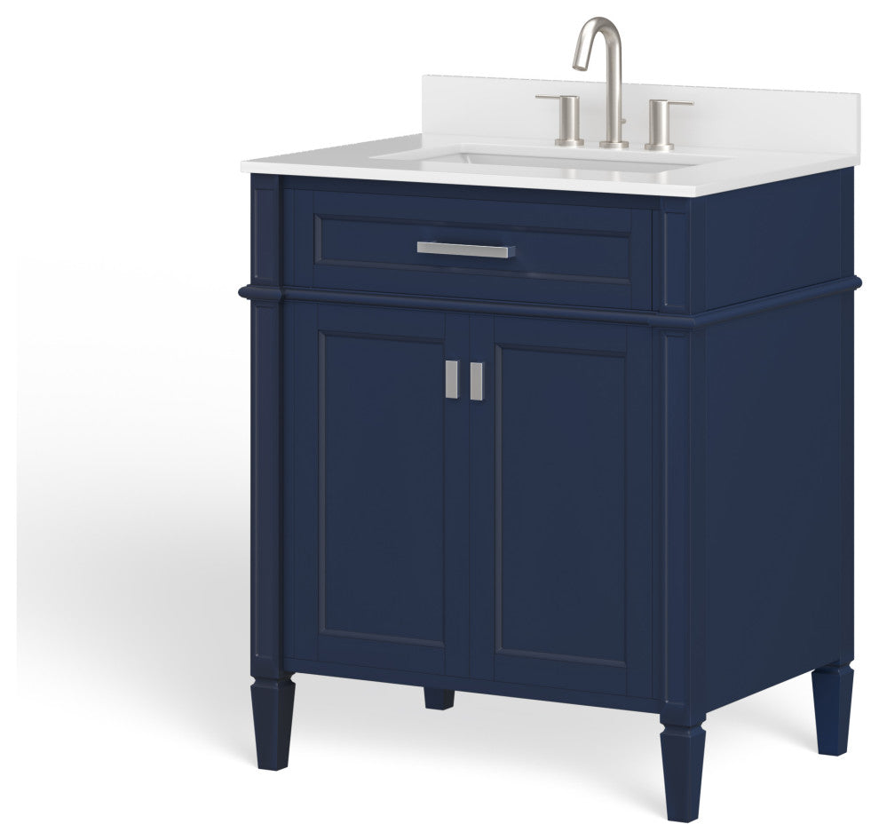 The Drew Bathroom Vanity, Navy Blue, 30", Single Sink, Freestanding