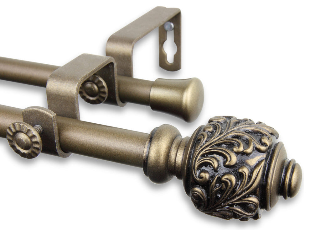 Tilly Double Curtain Rod, Antique Brass, 48"-84