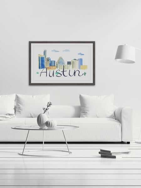 "Austin Cityscape" Framed Painting Print, 24"x16"