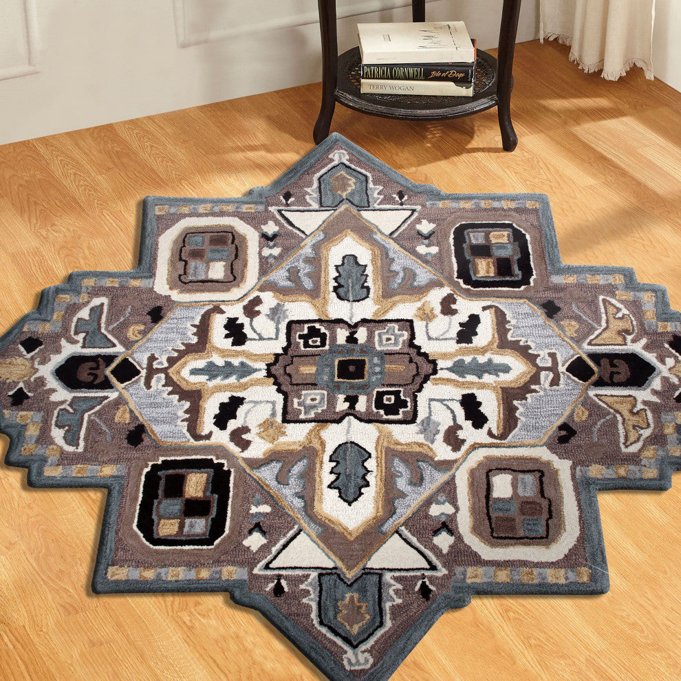 Southwestern Winter Cabin Medallion Shape Rug, 7' Round