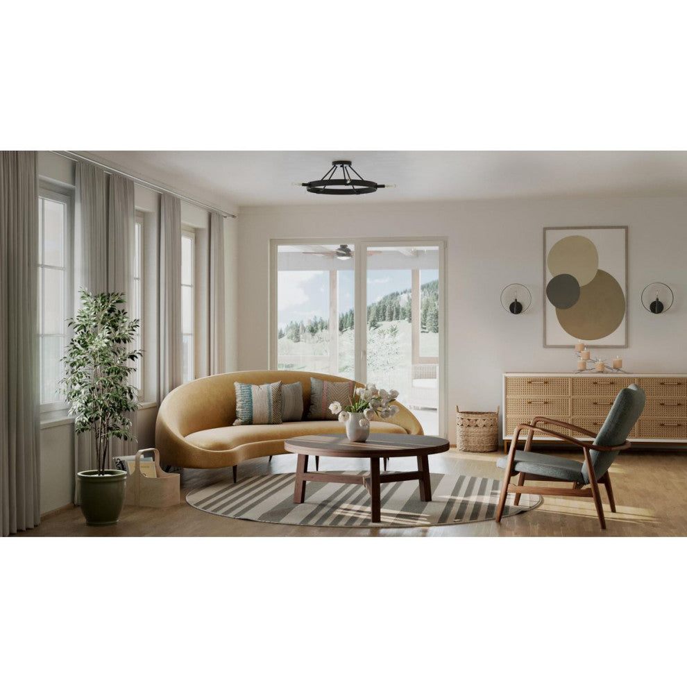 Breckenridge Collection Five-Light Matte Black Rustic Farmhouse Semi-Flush Mount