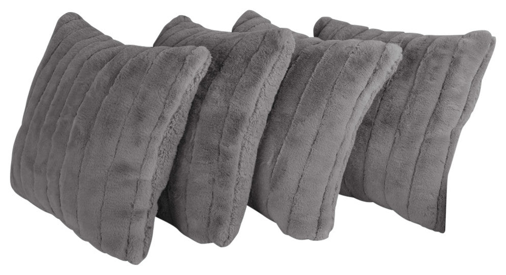 Super Mink Throw Pillow Covers, Set of 4, Silver Grey, 20''x20''