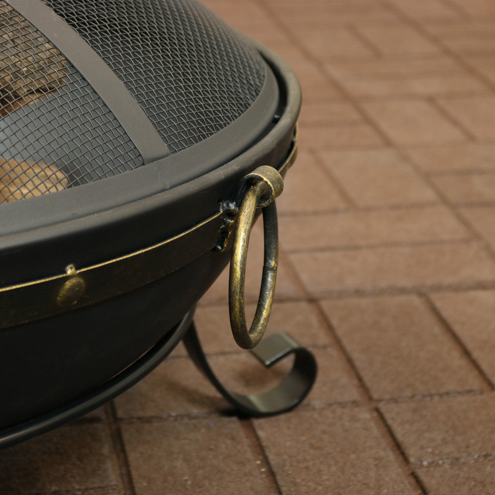 Sunnydaze 25" Fire Pit Steel Victorian Design With Handles and Spark Screen