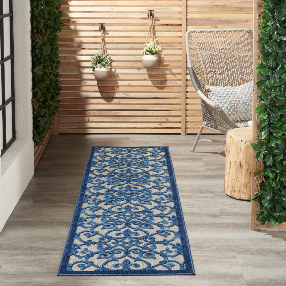 Nourison Aloha 2'3" x 10' Grey Blue Contemporary Rug