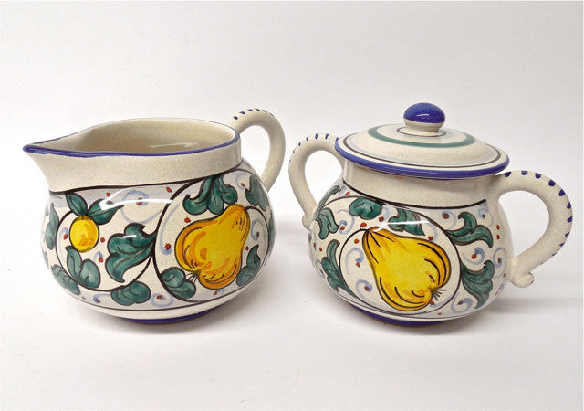 Deruta Ceramiche Sberna Frutta Pears Tea Set with Teapot and Cream and Sugar