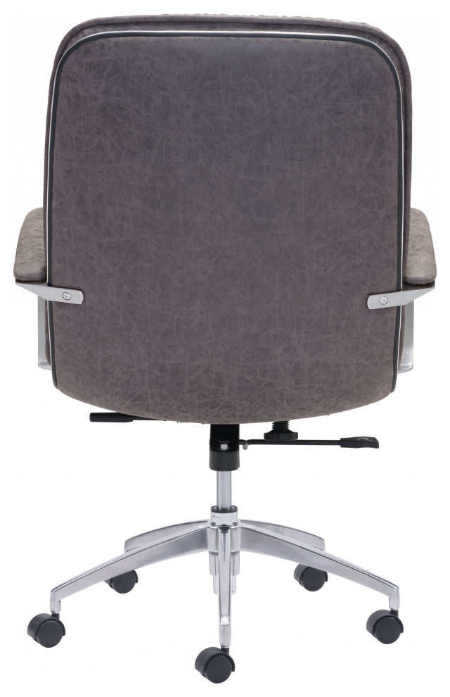 Vintage Chrome and Gray Faux Leather Tufted Office Chair