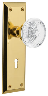 New York Plate Passage, Keyhole Crystal Meadows Knob, Unlacquered Brass, 2.75"