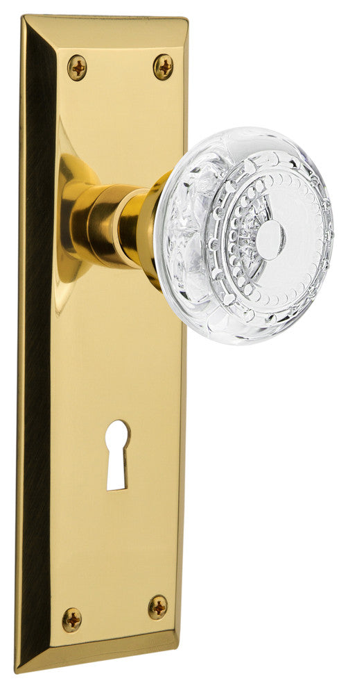 New York Plate Passage, Keyhole Crystal Meadows Knob, Unlacquered Brass, 2.75"