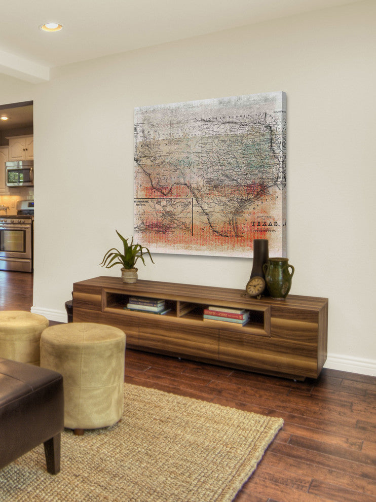 "Texas Map" Fine Art Canvas Print, 48"x48"
