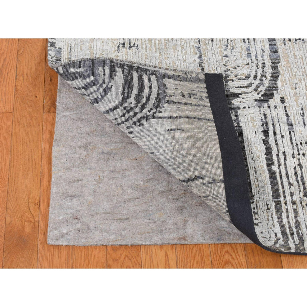 Cloud Gray, The Cane Design, Silk With Wool, Hand Knotted Rug, 10'x14'5"