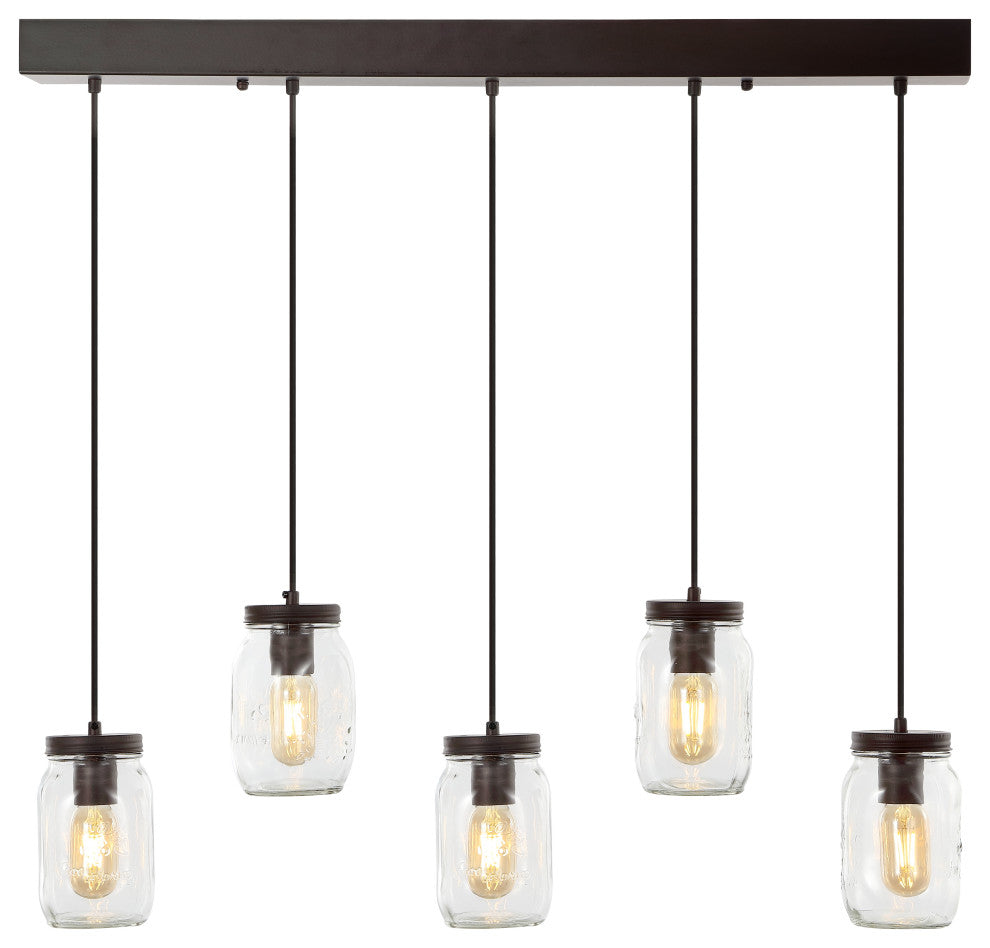 Gaines 1-Light Farmhouse Mason Jar LED Pendant, Oil Rubbed Bronze, Width: 33.25"