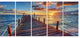 Beautiful Sunset over Sea Pier, Modern Canvas Art Print, 60"x28", 5 Panels