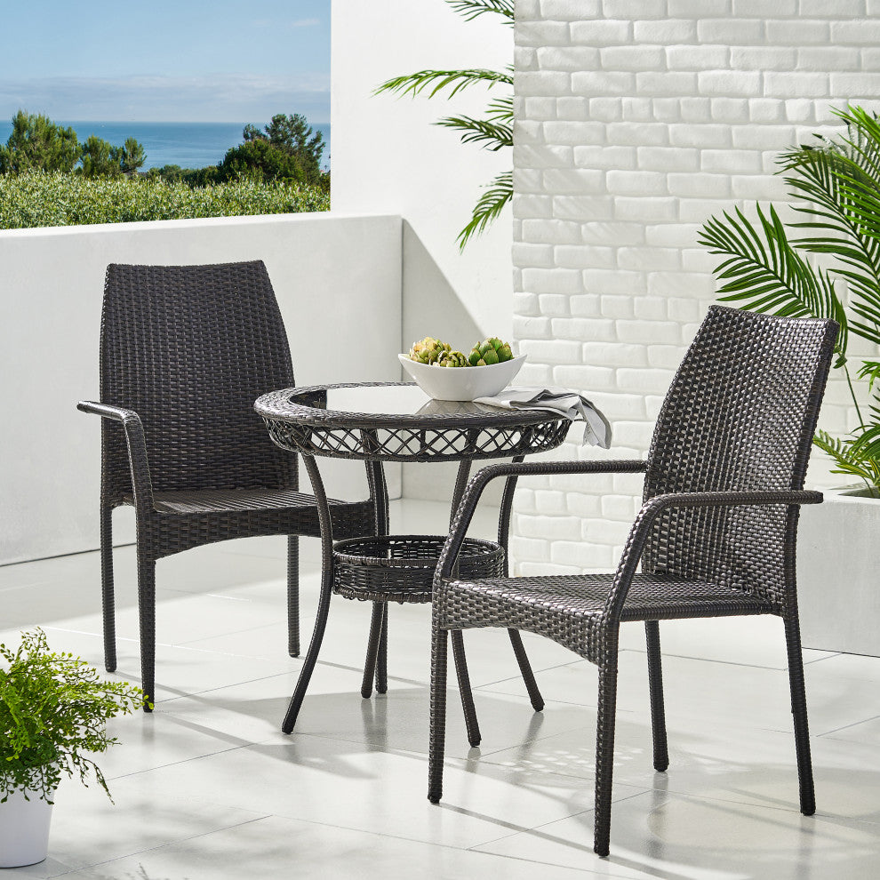 GDF Studio 3-Piece Michael Outdoor Multibrown Wicker Bistro Set