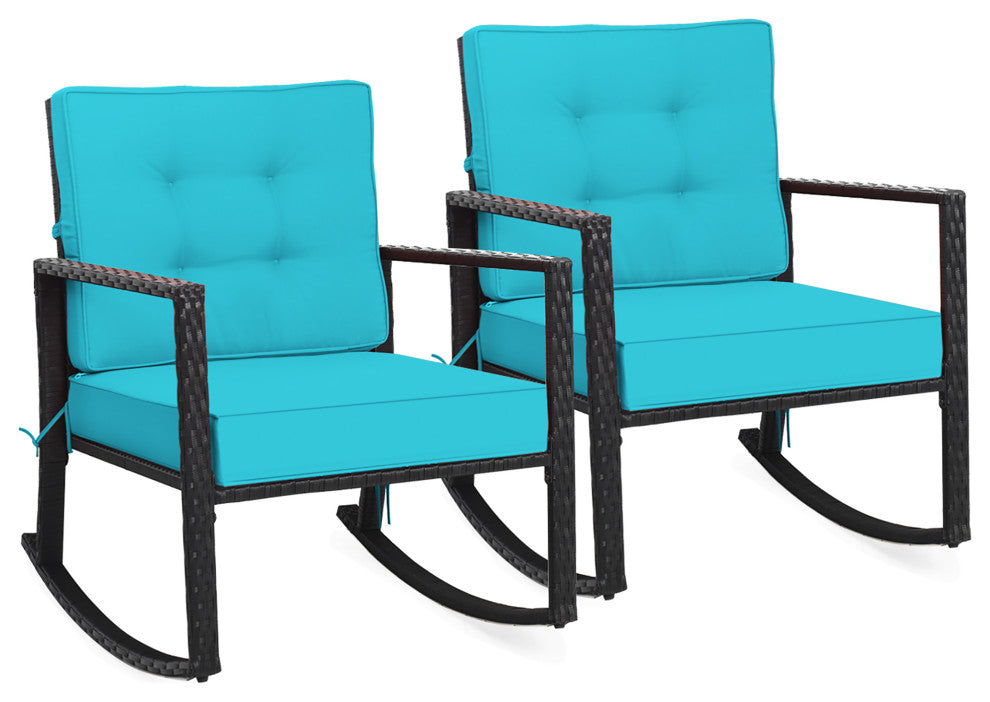 Costway 2PCS Patio Rattan Rocker Chair Glider Rocking Chair Cushion Turquoise