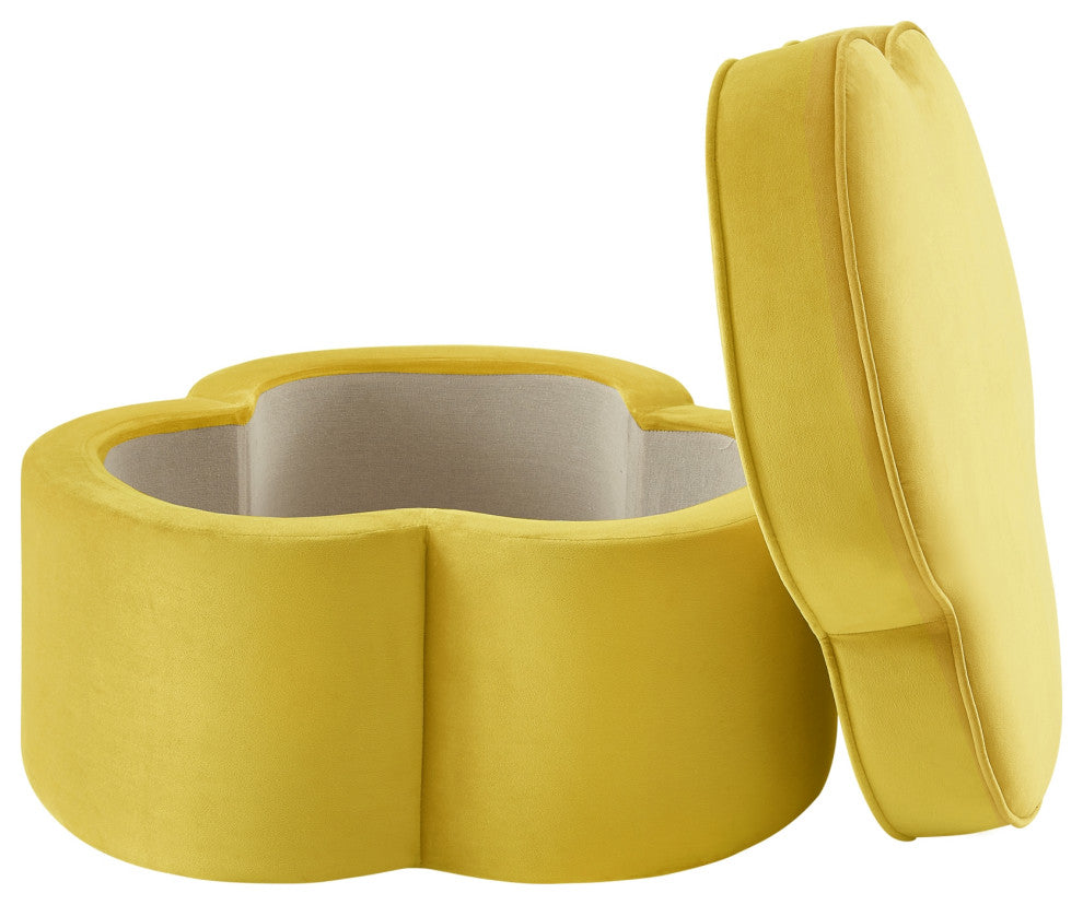 Rustic Manor Jalayah Ottoman, Upholstered, Velvet, Yellow