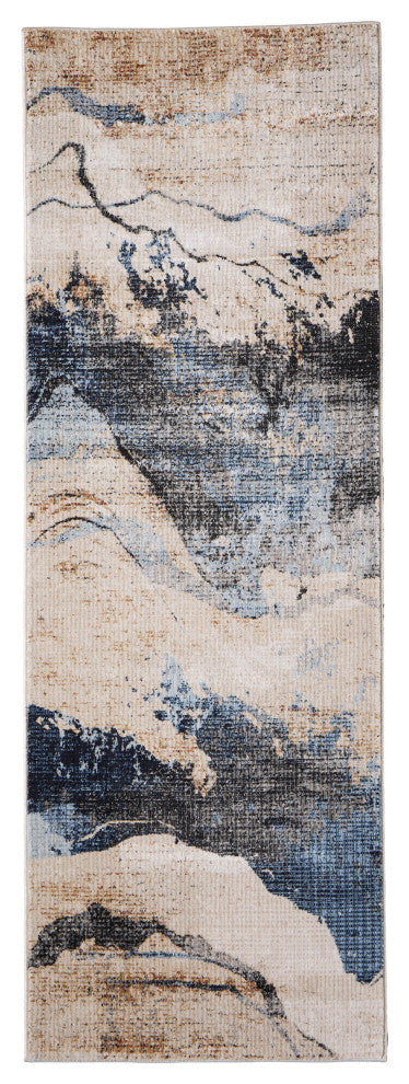 Maxin R39NW Modern/Industrial/Industrial Runner, Ivory/Blue, 2'6"x7'3"
