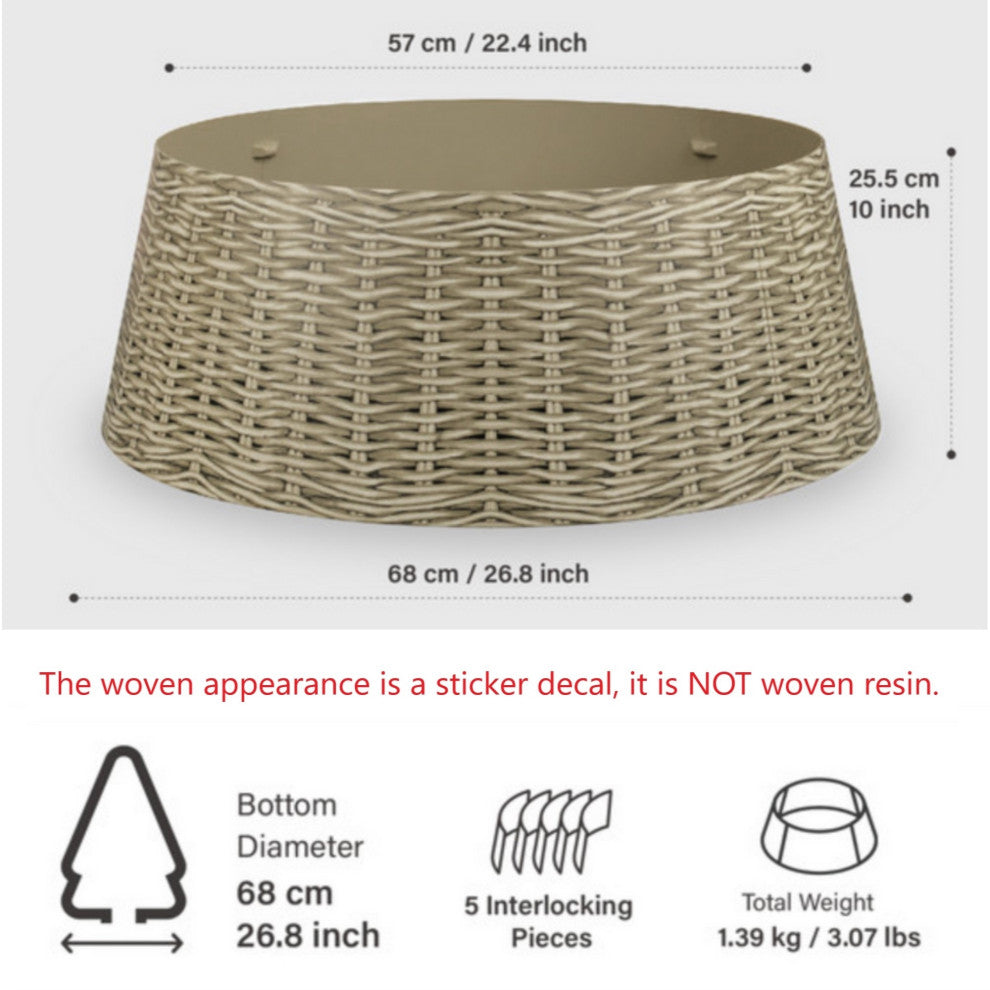 Tree Nest Christmas Woven Rattan Decal Tree Collar, Large, Gray