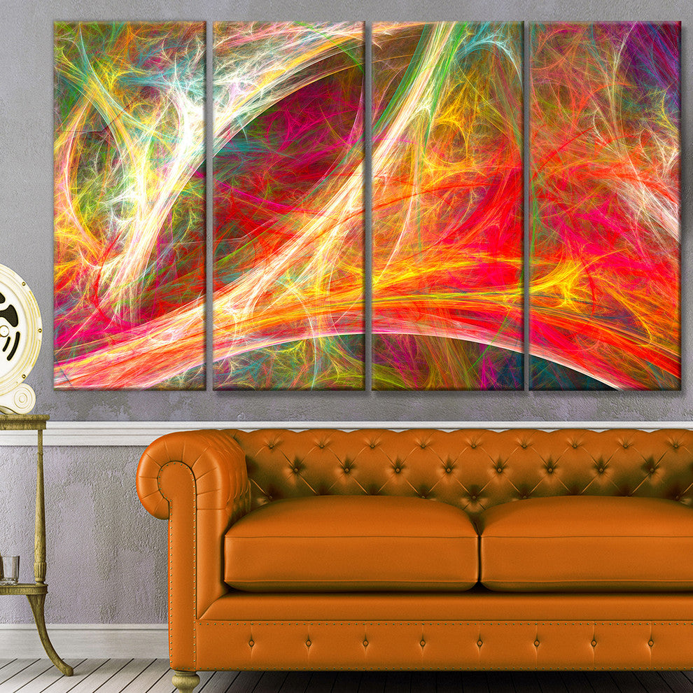 Mystic Red Fractal, Abstract Wall Art Canvas, 48"x28", 4 Panels