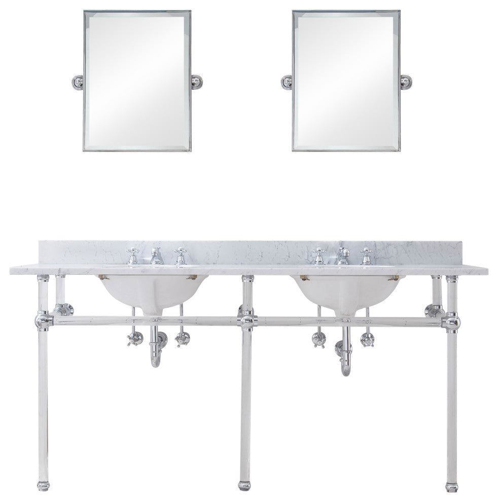 Embassy 72" Double Wash Stand, P-Trap, Countertop With Basin, Faucet, Mirror