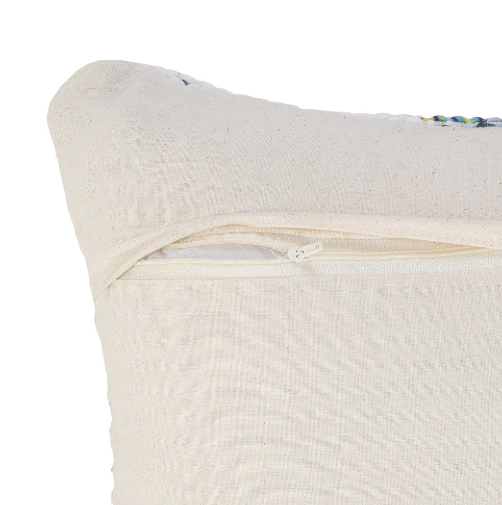 Ox Bay Handwoven White/Multi Geometric Organic Cotton Pillow Cover, 20"x20"