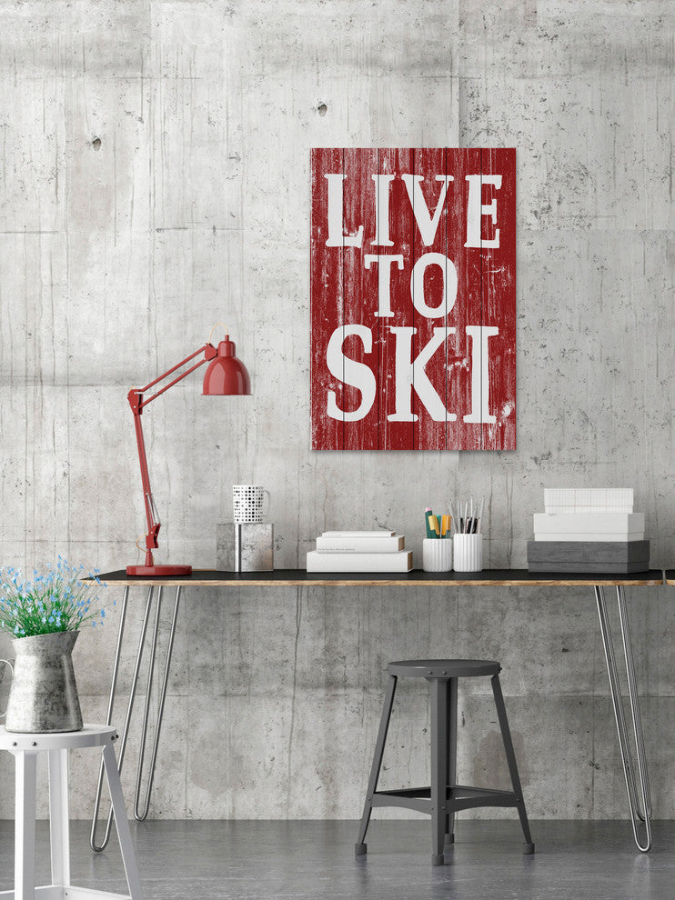 "Live to Ski" Painting Print on White Wood, 16"x24"